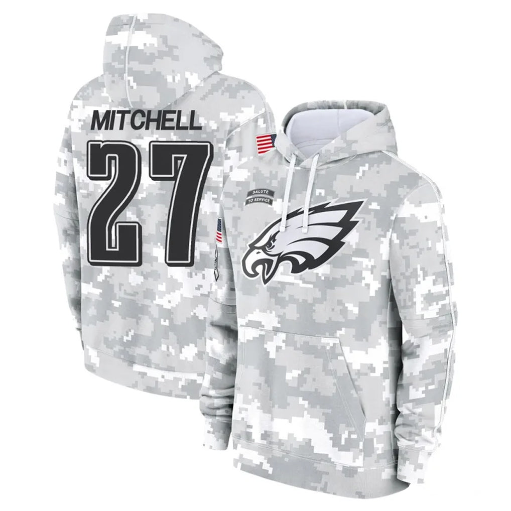 P.Eagles #27 Quinyon Mitchell Player Arctic Camo Salute to Service Pullover Hoodies Limited Game Gdoa Stitched Jerseys