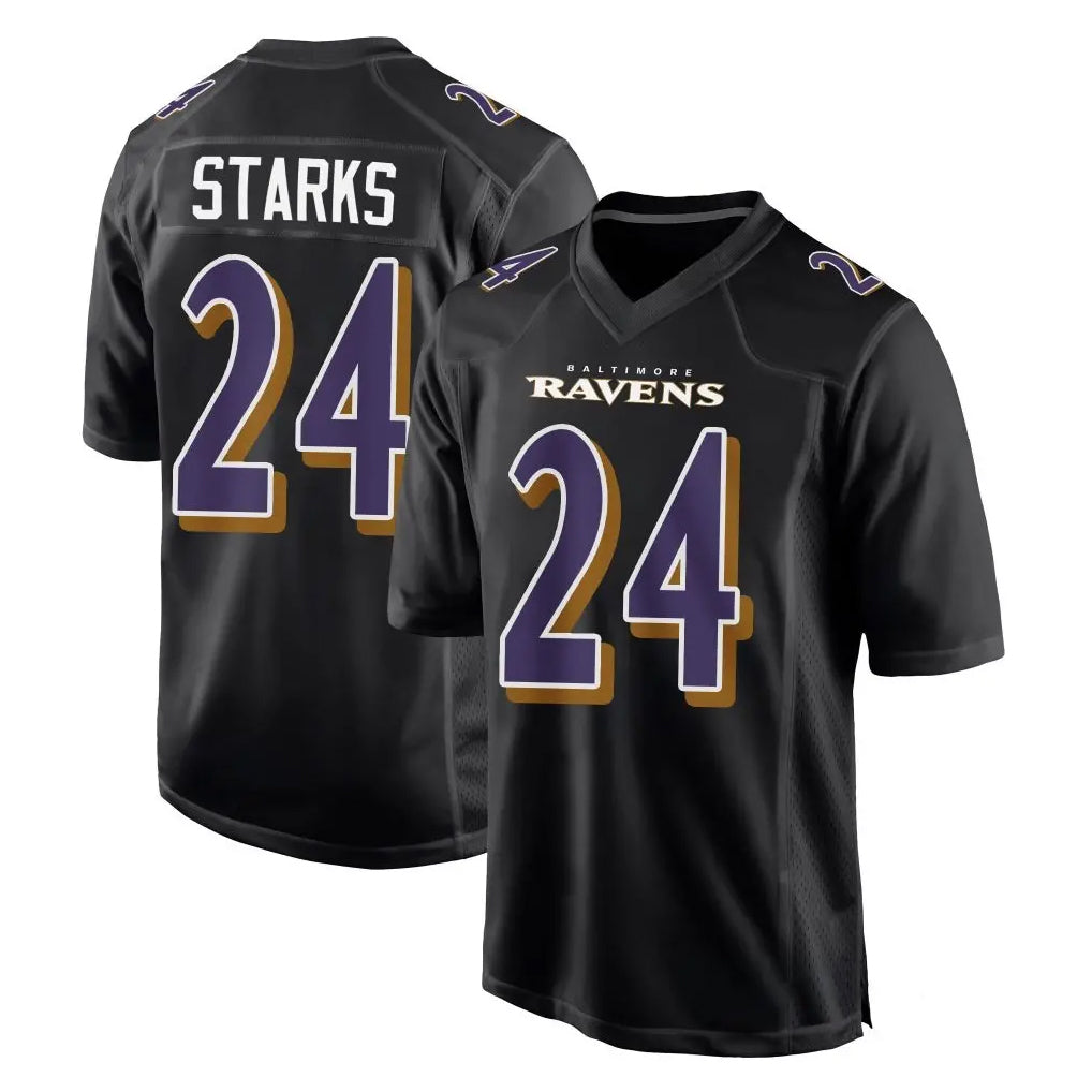 B.Ravens #24 Malaki Starks Player Black Carbon Fashion Home Game Gdoa Stitched Jerseys