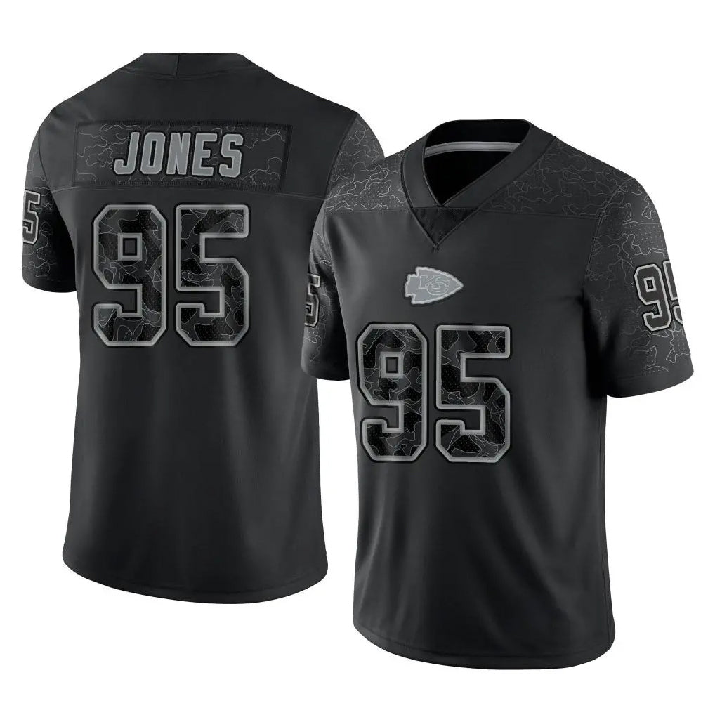 KC.Chiefs #95 Chris Jones Player Black Limited Reflective Game Gdoa Stitched Jerseys