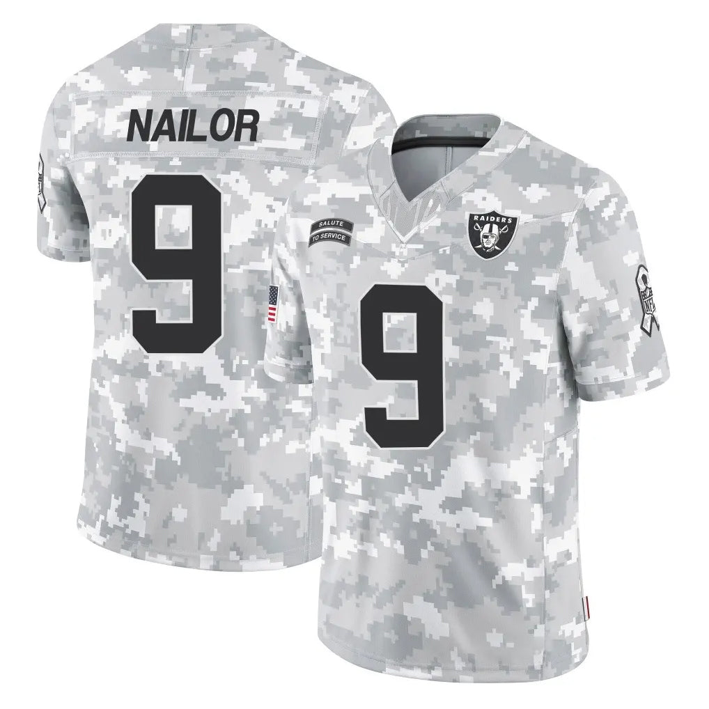 LV.Raiders #9 Jalen Nailor Player Arctic Camo Salute To Service Limited Game Gdoa Stitched Jerseys