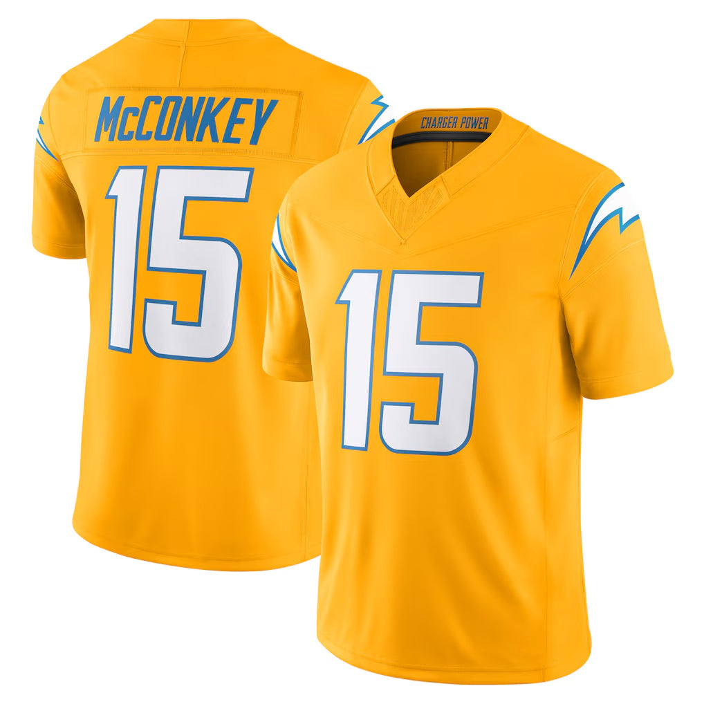 LA.Chargers #15 Ladd McConkey Player Gold Limited Vapor F.U.S.E. Home Game Gdoa Stitched Jerseys