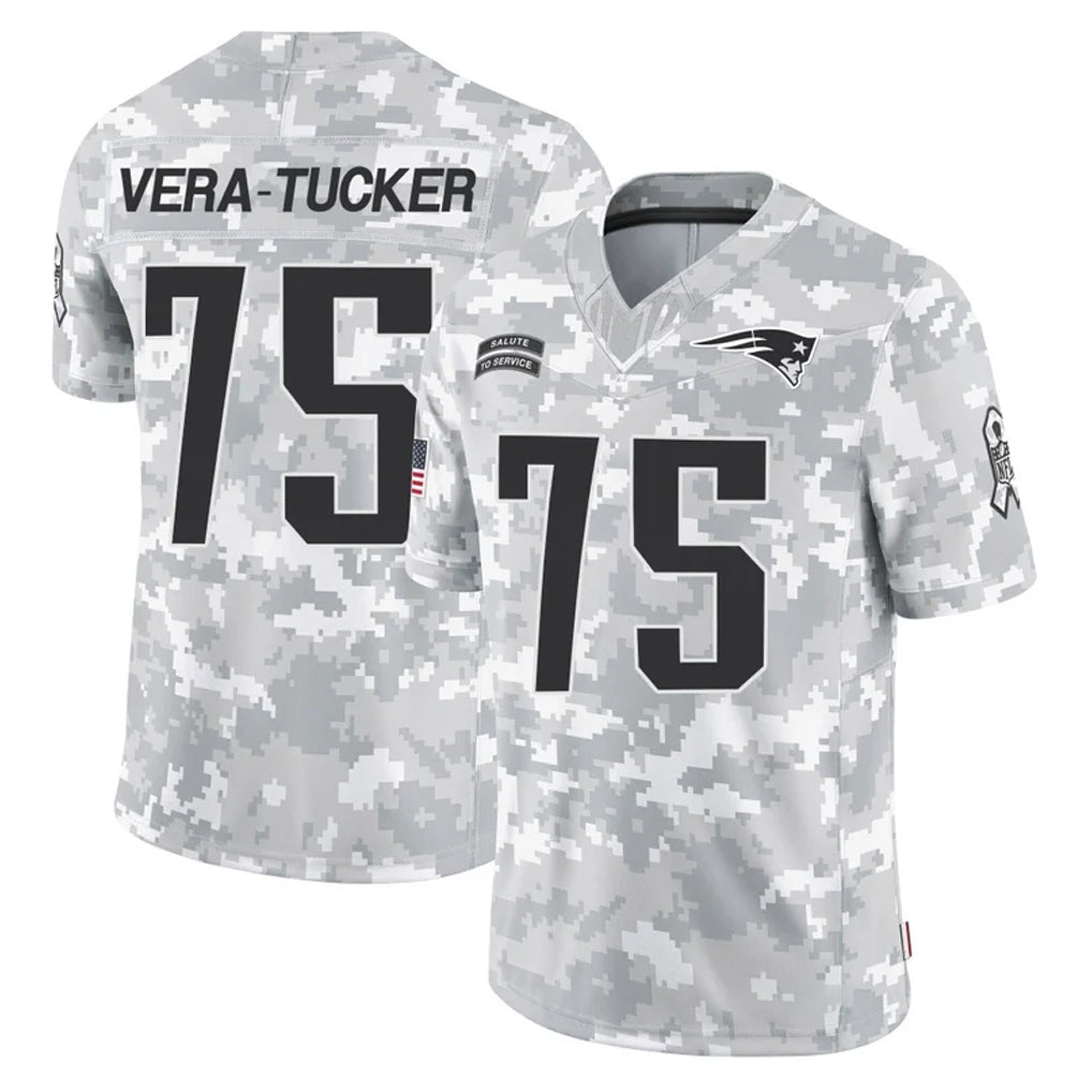 NE.Patriots #75 Alijah Vera-Tucker Player Arctic Camo Salute To Service Limited Game Gdoa Stitched Jerseys