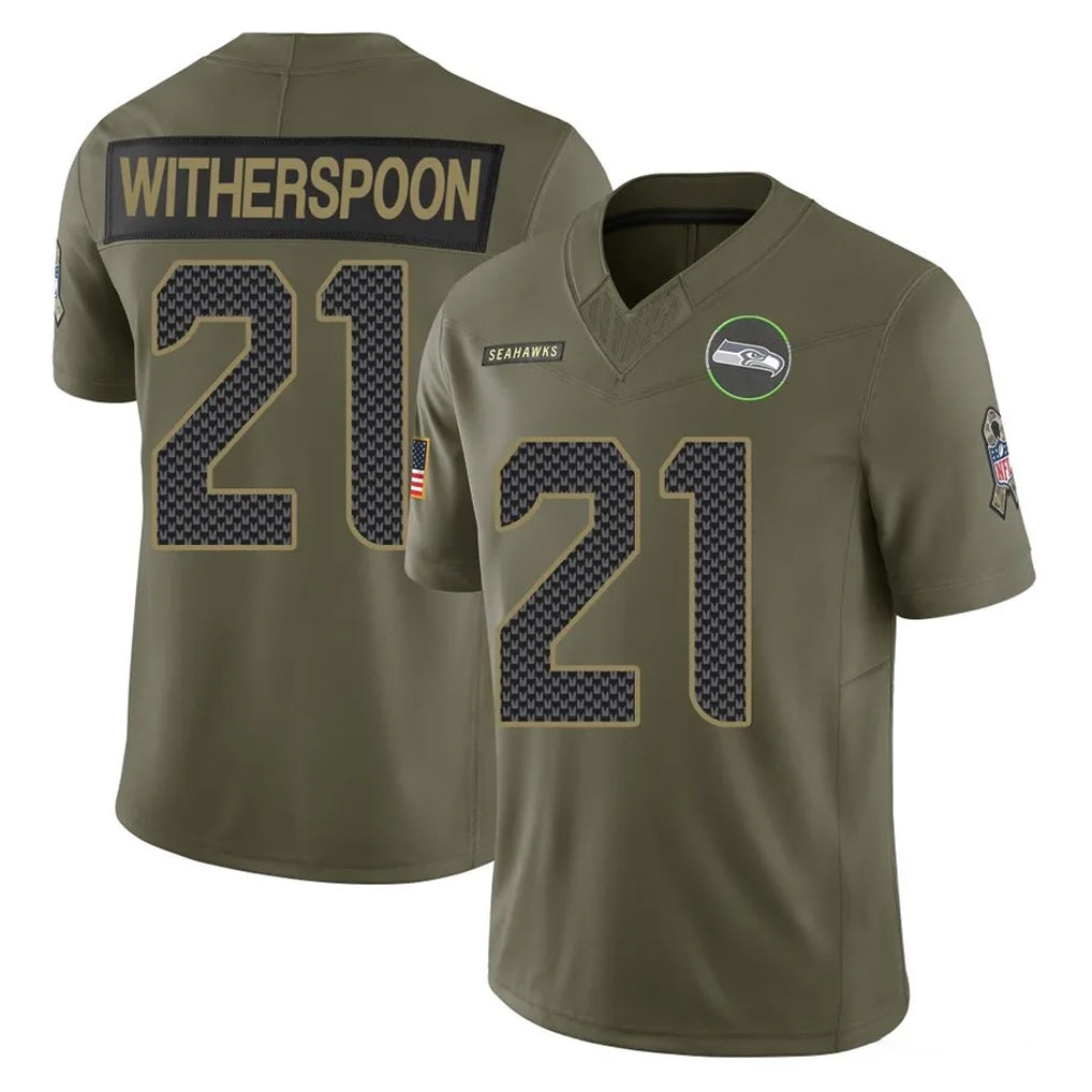 S.Seahawks #21 Devon Witherspoon Player Olive 2025 Salute To Service Limited Home Game Gdoa Stitched Jerseys
