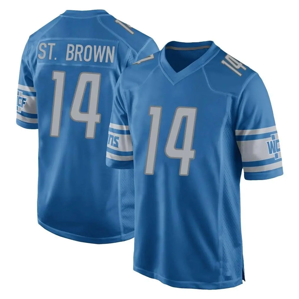 D.Lions #14 Amon-Ra St. Brown Player Blue Home Game Gdoa Stitched Jerseys