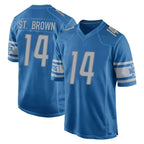 D.Lions #14 Amon-Ra St. Brown Player Blue Home Game Gdoa Stitched Jerseys