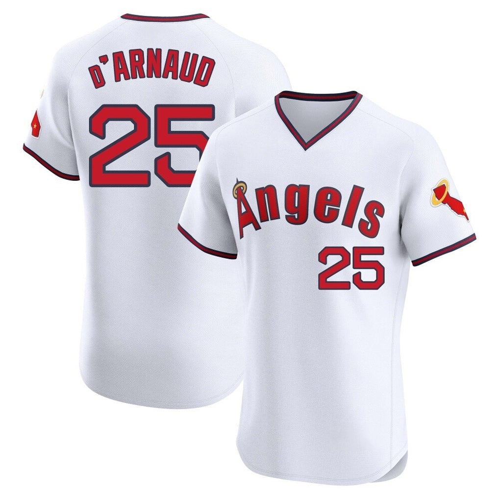 LA.Angels #25 Travis d'Arnaud Player White T-shirt Home Limited Elite Fdoa Stitched Jerseys