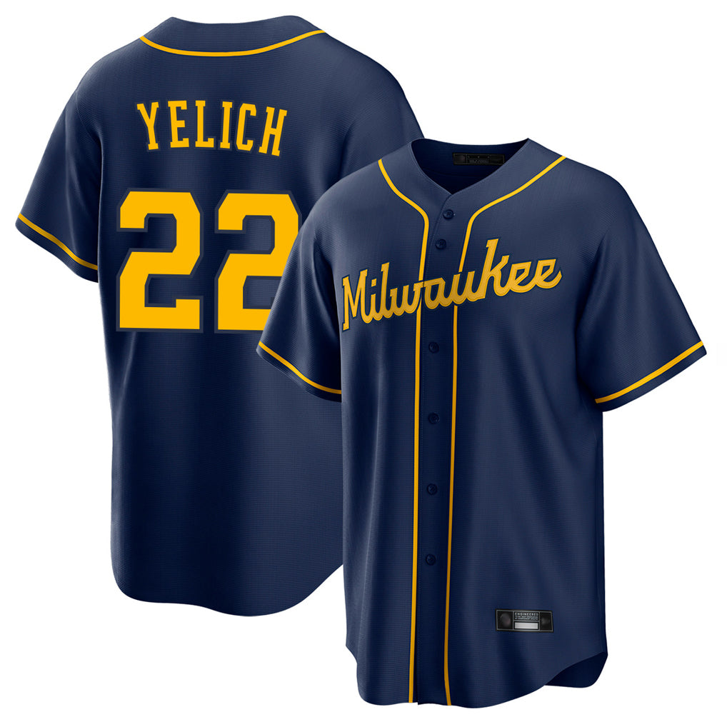 M.Brewers #22 Christian Yelich Player Navy Home Game Fdoa Stitched Jerseys