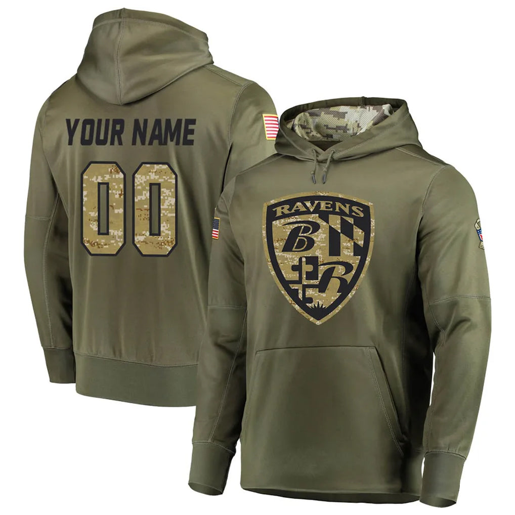 Custom B.Ravens Olive Salute to Service Pullover Hoodie Any Name & Numbers Gdoa Stitched Jerseys