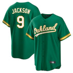 Athletics #9 Reggie Jackson Player Kelly Green Home Game Gdoa Stitched Jerseys