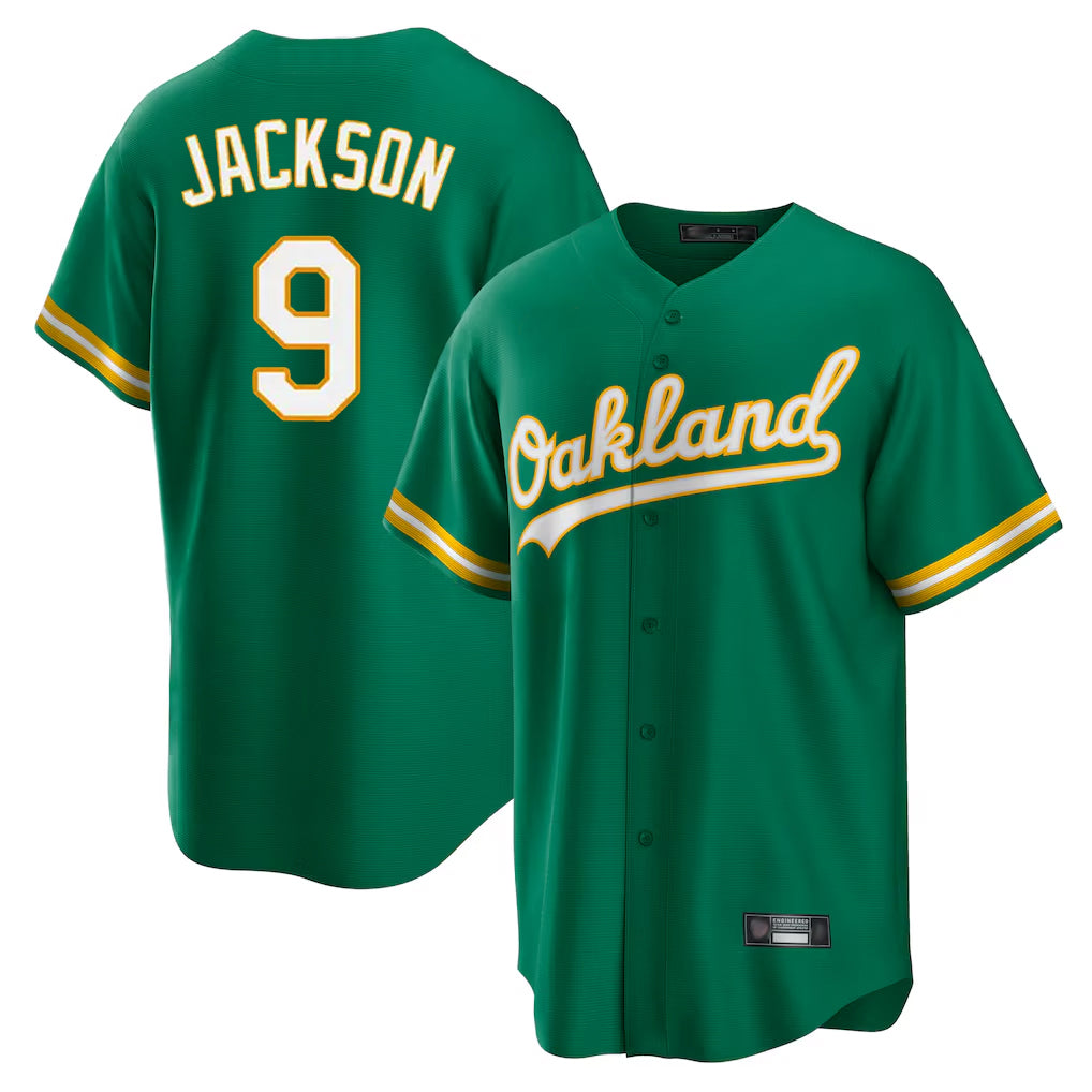 Athletics #9 Reggie Jackson Player Kelly Green Home Game Gdoa Stitched Jerseys