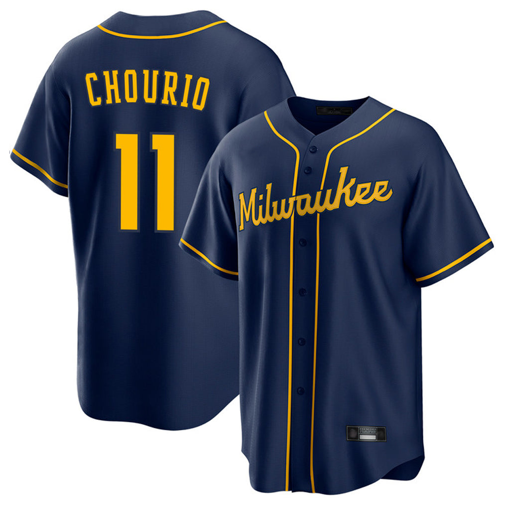 M.Brewers #11 Jackson Chourio Player Navy Home Game Fdoa Stitched Jerseys