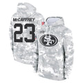 SF.49ers #23 Christian McCaffrey Player Arctic Camo Limited Salute to Service Pullover Hoodies Game Gdoa Stitched Jerseys