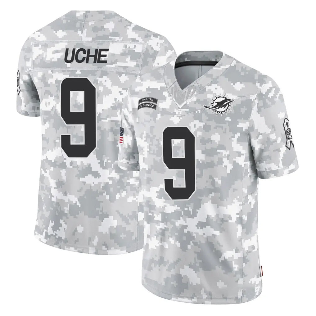 M.Dolphins #9 Joshua Uche Player Arctic Camo Salute To Service Limited Game Gdoa Stitched Jerseys