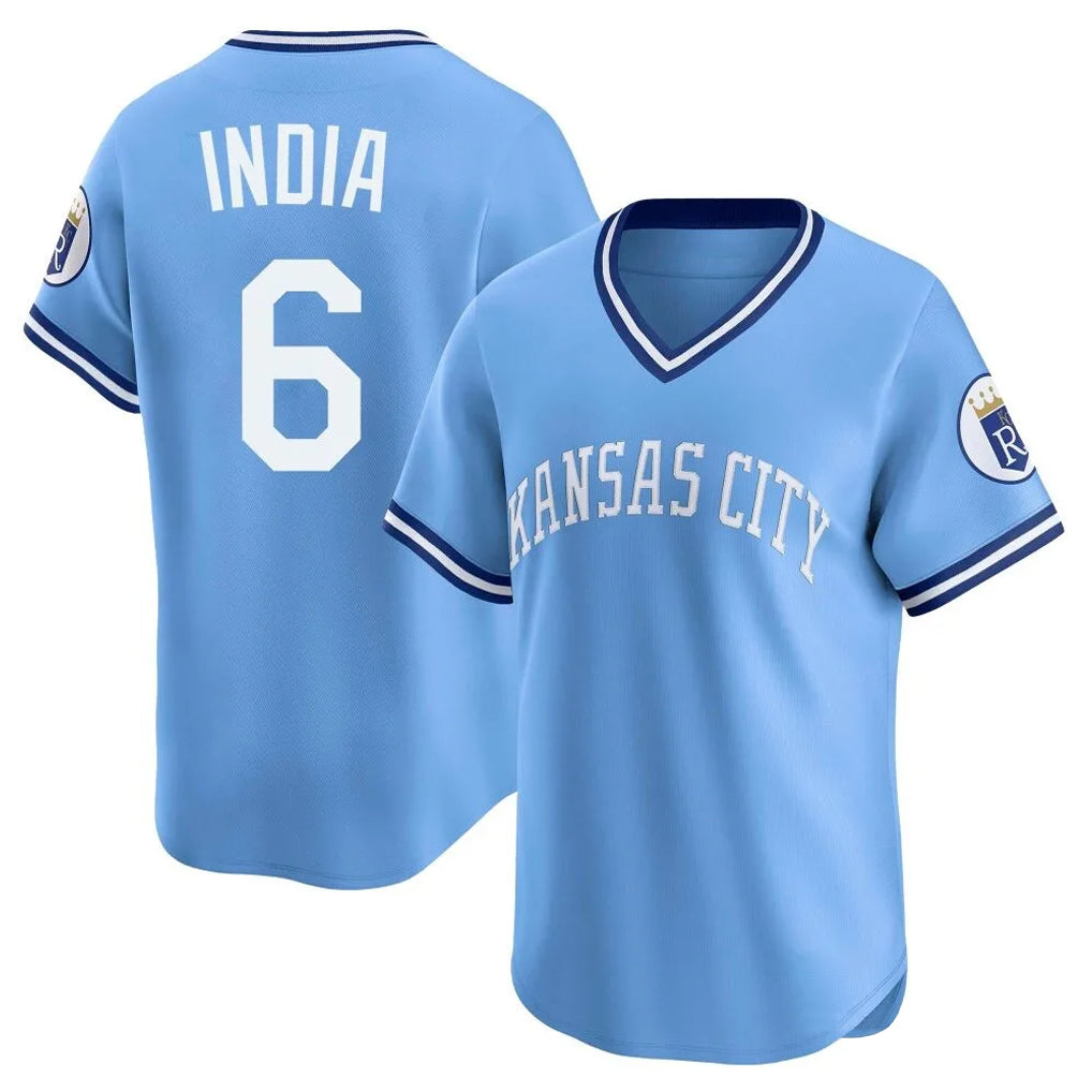 KC.Royals #6 Jonathan India Player Light Blue Limited Throwback Cooperstown Collection T-shirt Gdoa Stitched Jerseys