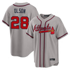 A.Braves #28 Matt Olson Player Gray Home Game Gdoa Stitched Jerseys