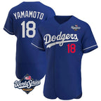 LA.Dodgers #18 Yoshinobu Yamamoto Player Royal World Series Limited Elite Home Fdoa Stitched Jerseys