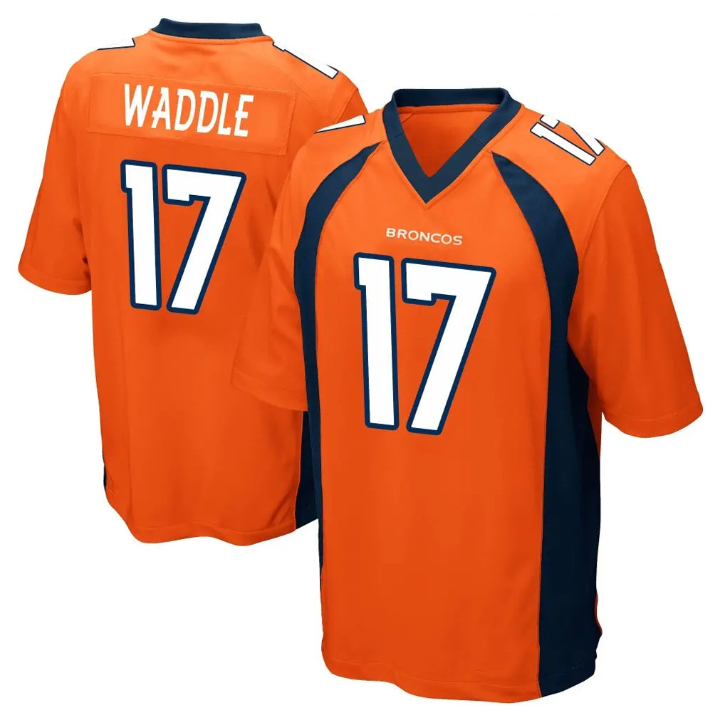 D.Broncos #17 Jaylen Waddle Player Orange Color Home Game Gdoa Stitched Jerseys