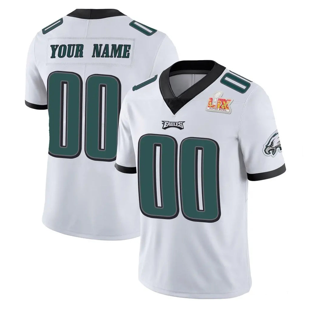 Custom P.Eagles White Limited Vapor Untouchable Super Bowl LIX Home Game Any Name & Numbers Gdoa Stitched Jerseys