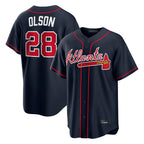 A.Braves #28 Matt Olson Player Navy Home Game Gdoa Stitched Jerseys
