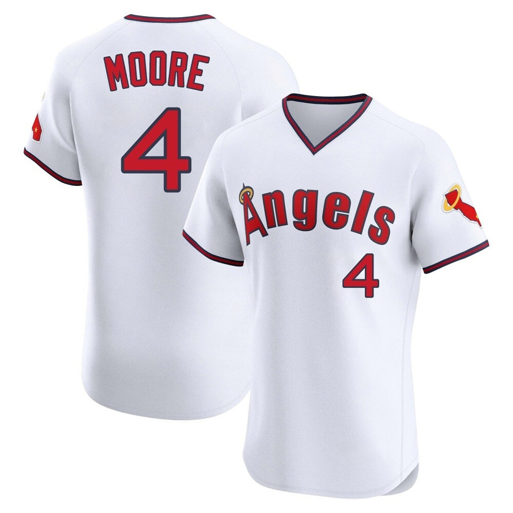 LA.Angels #4 Christian Moore Player White T-shirt Home Limited Elite Fdoa Stitched Jerseys