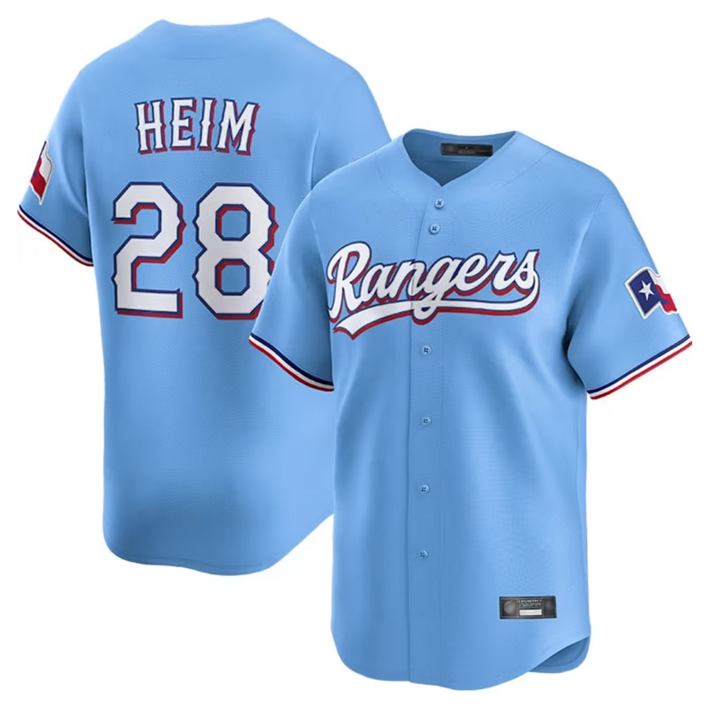 T.Rangers #28 Jonah Heim Player Light Blue Home Limited Fdoa Stitched Jerseys