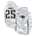 NE.Patriots #25 Marcus Jones Player Arctic Camo Salute to Service Pullover Hoodies Limited Game Gdoa Stitched Jerseys