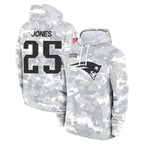 NE.Patriots #25 Marcus Jones Player Arctic Camo Salute to Service Pullover Hoodies Limited Game Gdoa Stitched Jerseys