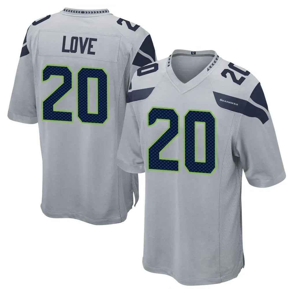 S.Seahawks #20 Julian Love Player Gray Home Game Gdoa Stitched Jerseys