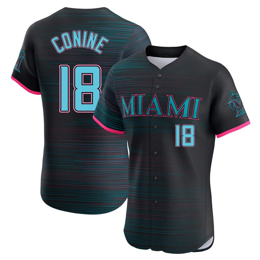 M.Marlins #18 Griffin Conine Player Black City Connect Home Limited Elite Fdoa Stitched Jerseys