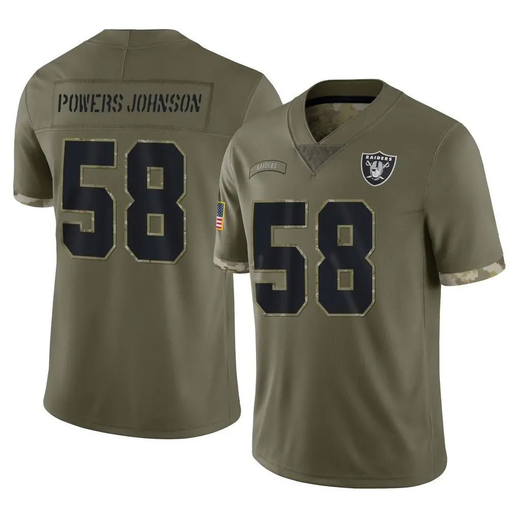 LV.Raiders #58 Jackson Powers-Johnson Player Olive Salute To Service Limited Gdoa Stitched Jerseys