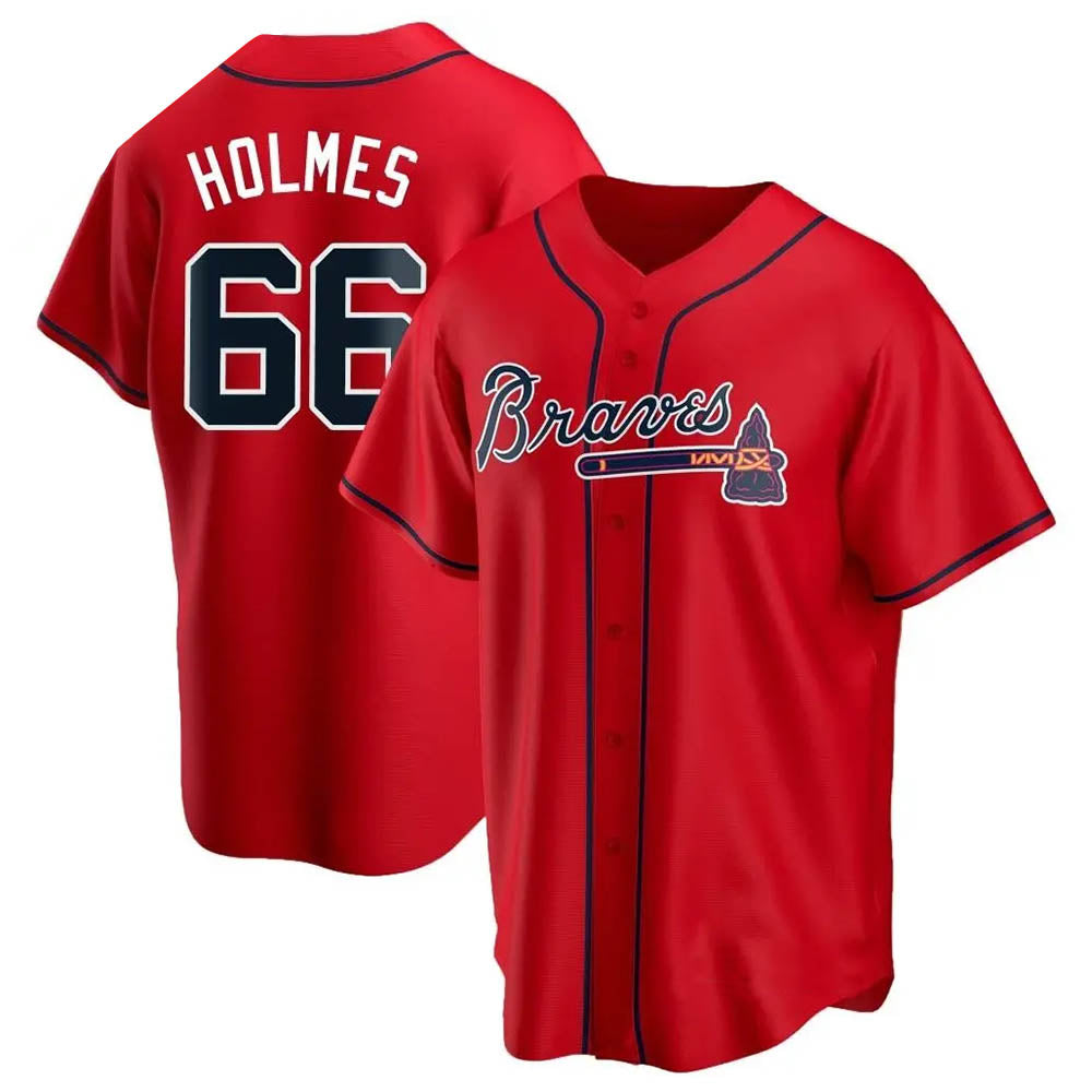 A.Braves #66 Grant Holmes Player Red Replica Alternate Stitched Jerseys