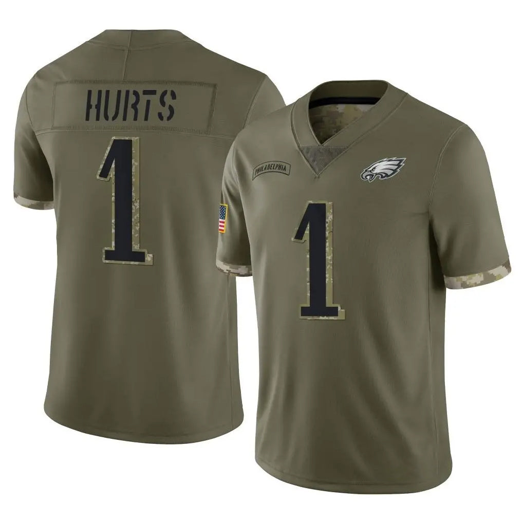 P.Eagles #1 Jalen Hurts Player Olive Salute To Service Limited Gdoa Stitched Jerseys
