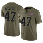 B.Bills #47 Christian Benford Player Olive Salute To Service Game Gdoa Stitched Jerseys