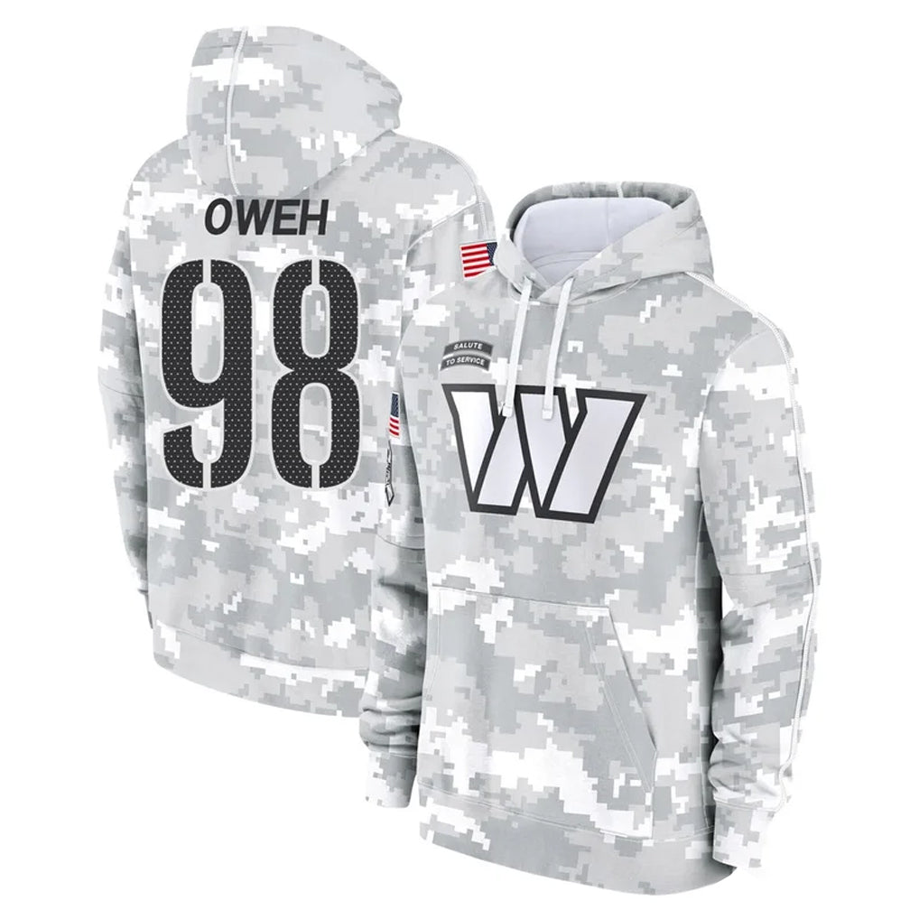 W.Commanders #98 Odafe Oweh Player Arctic Camo Limited Salute to Service Pullover Hoodies Game Gdoa Stitched Jerseys