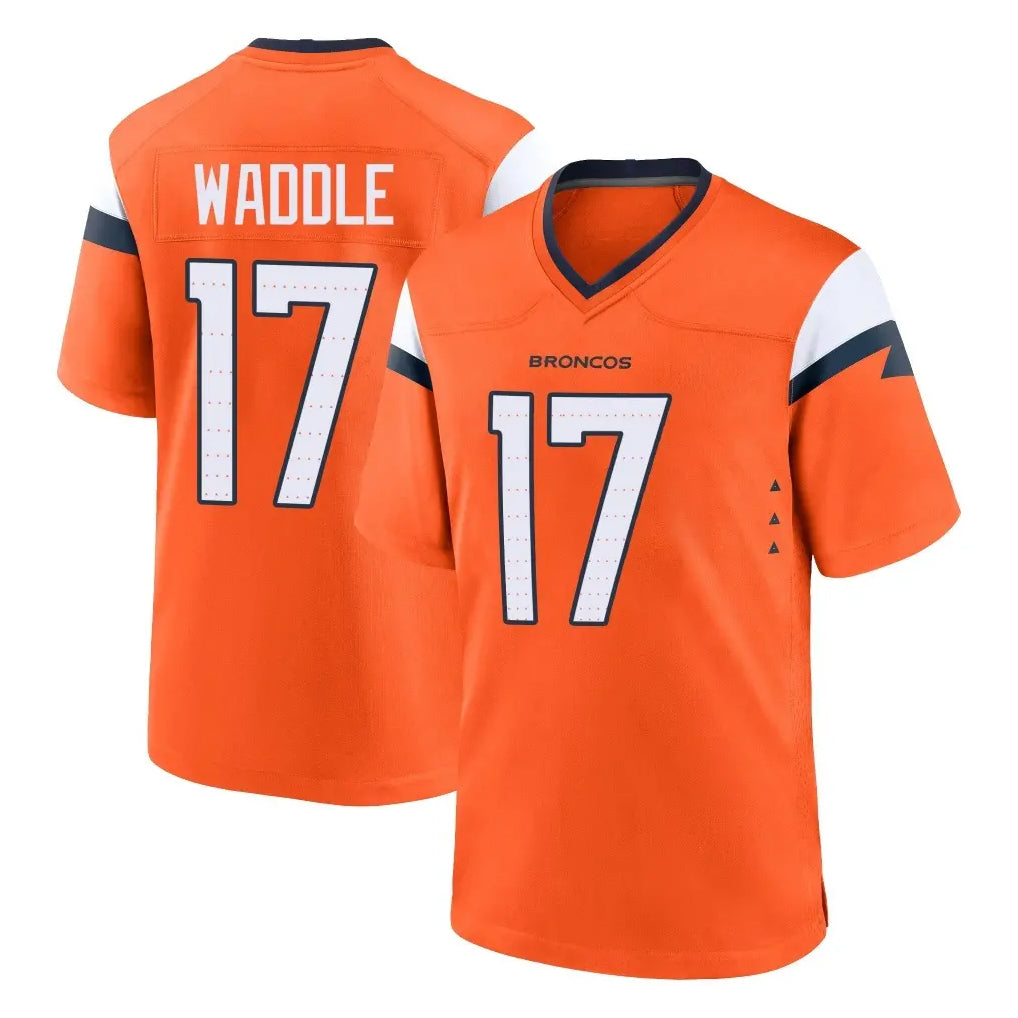 D.Broncos #17 Jaylen Waddle Player Orange Home Game Gdoa Stitched Jerseys