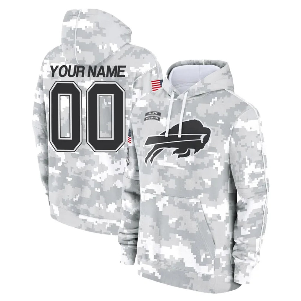 Custom B.Bills Arctic Camo Salute to Service Hoodies Any Name & Numbers Gdoa Stitched Jerseys