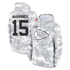 KC.Chiefs #15 Patrick Mahomes Player Arctic Camo Salute to Service Hoodies Limited Game Gdoa Stitched Jerseys