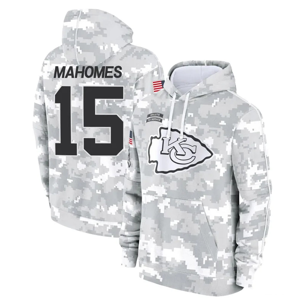 KC.Chiefs #15 Patrick Mahomes Player Arctic Camo Salute to Service Hoodies Limited Game Gdoa Stitched Jerseys
