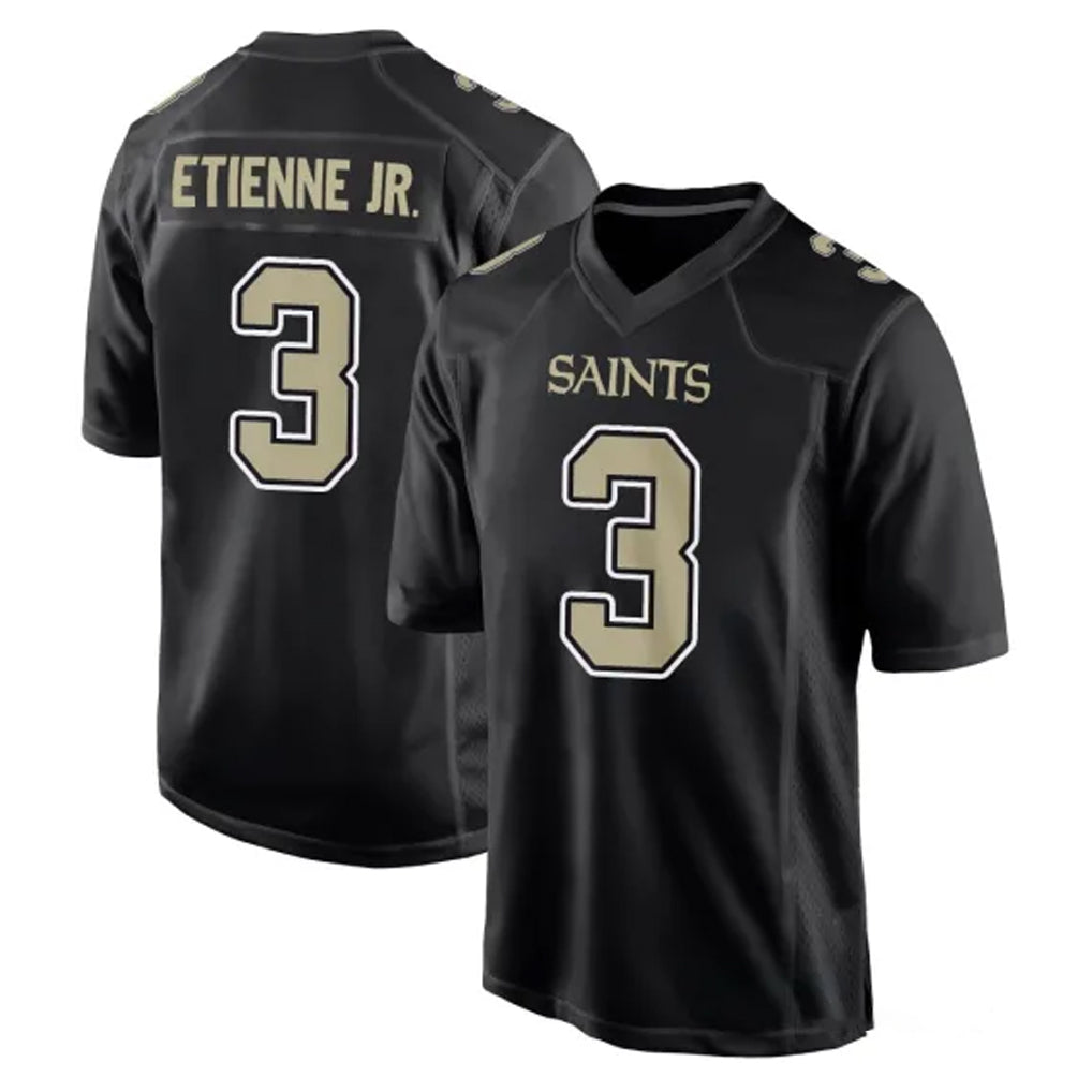 NO.Saints #3 Travis Etienne Jr. Player Black Carbon Fashion Home Game Gdoa Stitched Jerseys