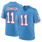 T.Titans #11 Jermaine Johnson II Player Light Blue Oilers Throwback Home Game Gdoa Stitched Jerseys