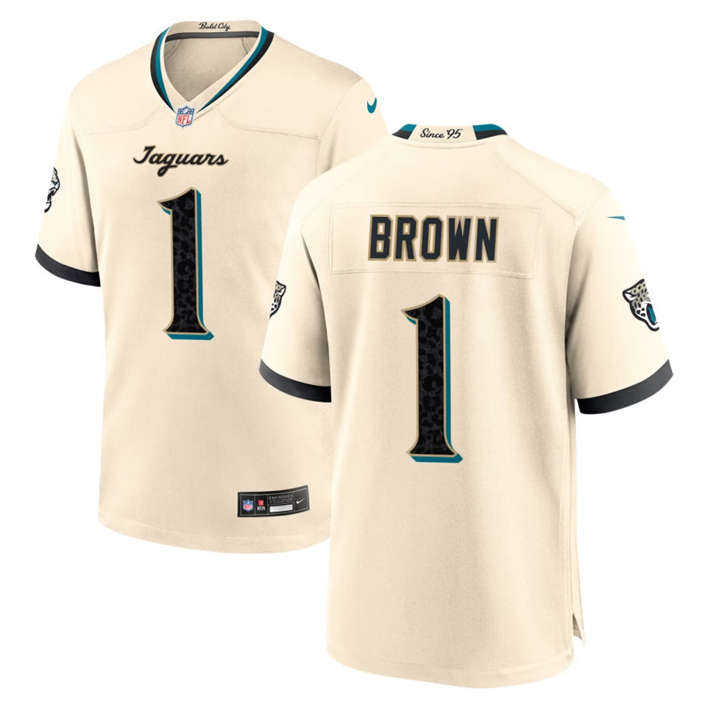 J.Jaguars #1 Montaric Brown Player Natural 2026 Rivalries Collection Game Gdoa Stitched Jerseys
