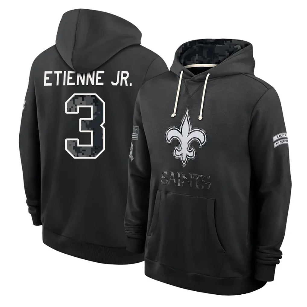 NO.Saints #3 Travis Etienne Jr. Player 2026 Black Logo Pullover Hoodies Limited Game Gdoa Stitched Jerseys