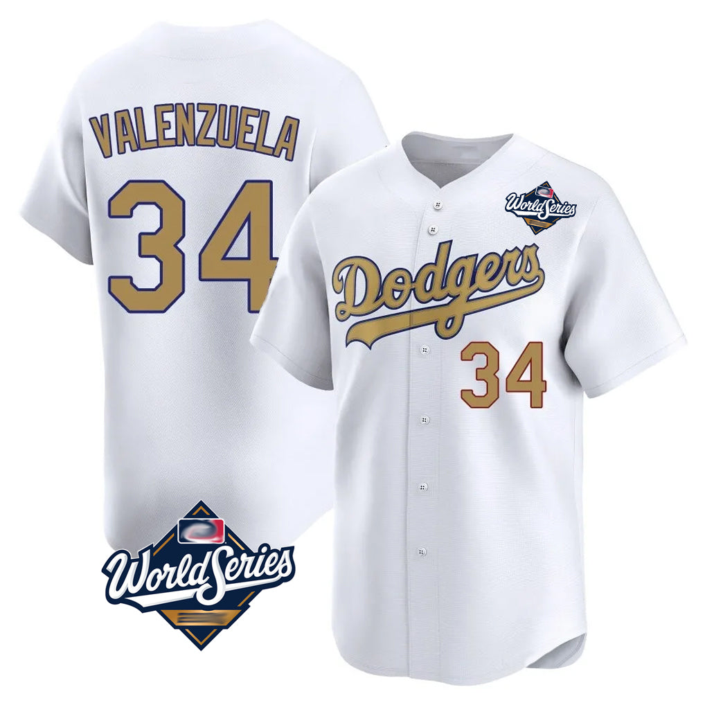 LA.Dodgers #34 Fernando Valenzuela Player Gold World Series Collection Limited Home Fdoa Stitched Jerseys