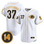 C.Reds #37 Tyler Stephenson Player White-Gold Vapor Premier Limited Home Gdoa Stitched Jerseys