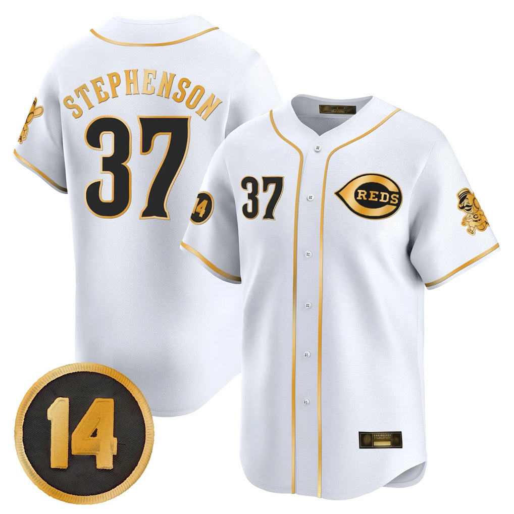 C.Reds #37 Tyler Stephenson Player White-Gold Vapor Premier Limited Home Gdoa Stitched Jerseys