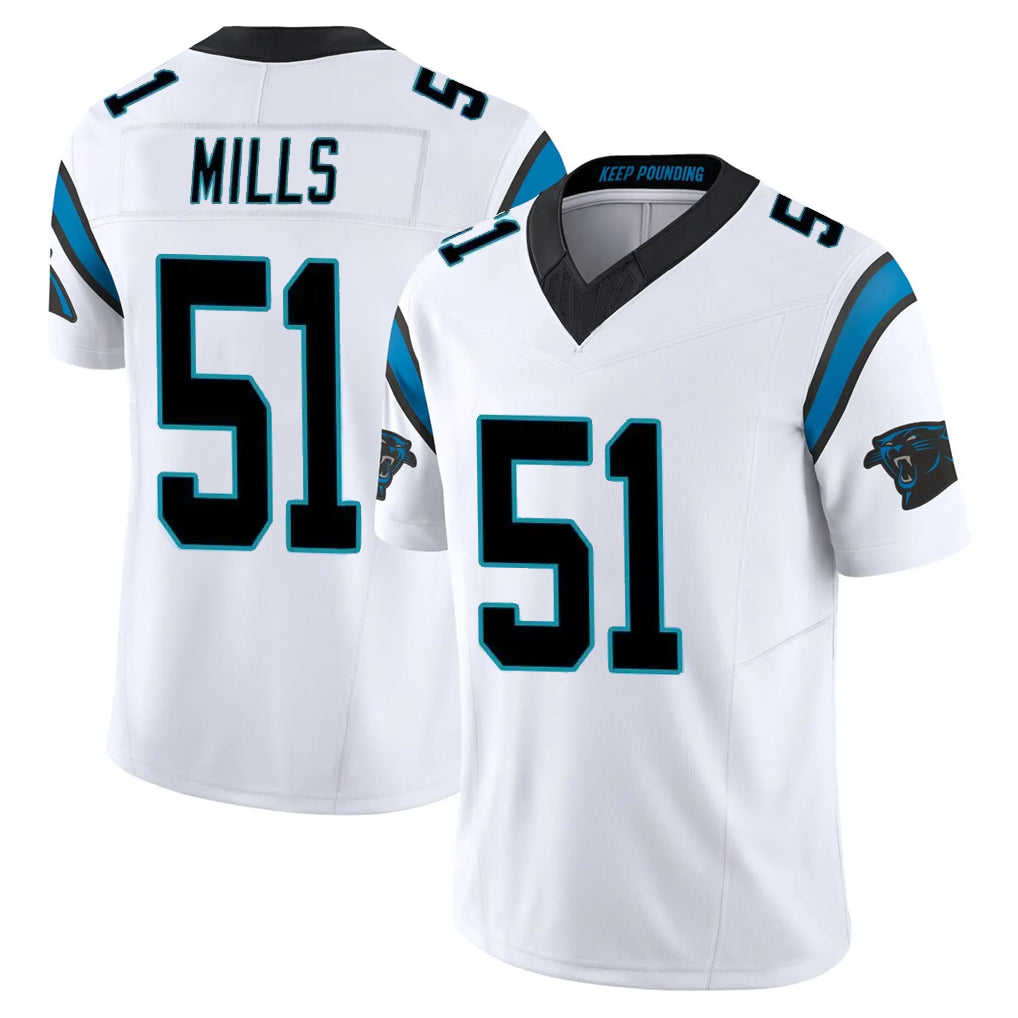 C.Panthers #51 Sam Mills Player White Vapor F.U.S.E. Limited Home Game Gdoa Stitched Jerseys