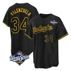LA.Dodgers #34 Fernando Valenzuela Player Black World Series Snake Skin City Game Home Fdoa Stitched Jerseys