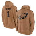 P.Eagles #1 Jalen Hurts Player Brown Salute to Service Pullover Hoodies Limited Game Gdoa Stitched Jerseys