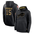 B.Bills #15 Greg Rousseau Player Black Salute to Service Hoodies Gdoa Stitched Jersey
