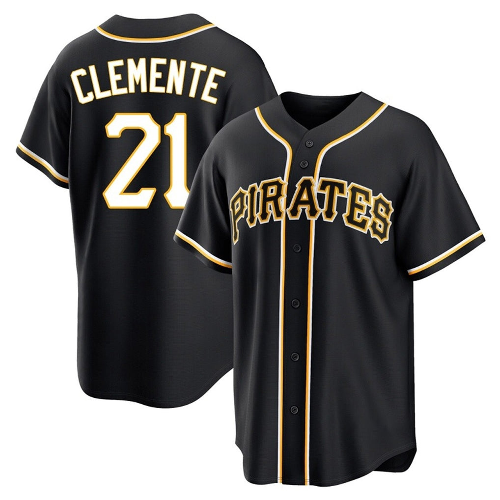 P.Pirates #21 Roberto Clemente Player Black Fashion Out Home Game Fdoa Stitched Jerseys